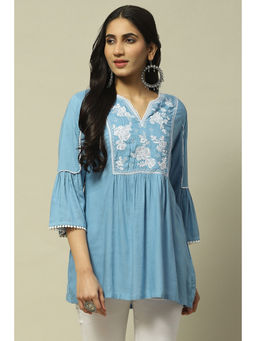 Rangriti - Women Ice Blue Rayon Slub Indie Kurti