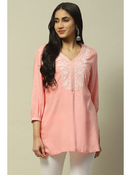 Rangriti - Women Pink Rayon Slub Indie Kurti