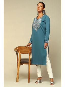 Rangriti - Women Blue Cotton Blend Straight Kurta