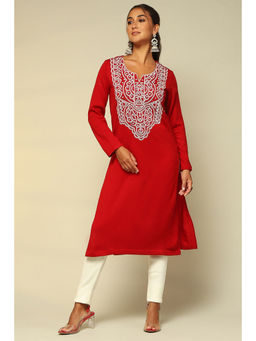 Rangriti - Women Red Acrylic Straight Kurta