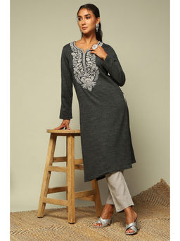 Rangriti - Women Grey Acrylic Straight Kurta