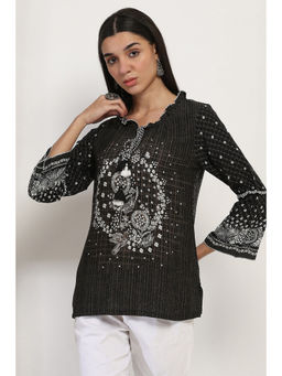 Rangriti - Women Black Viscose Rayon Straight Kurti