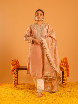 OHH CROW - Pink Straight Length Kurta with Pant and Dupatta (Set of 3)