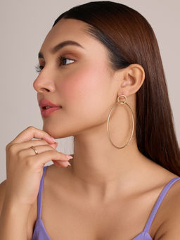 Pipa Bella by Nykaa Fashion - Gold Dual Ring Large Hoop Earrings