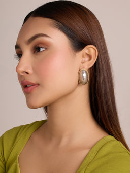 Pipa Bella by Nykaa Fashion - Gold Statement Large Grey Pearl Stud Earrings