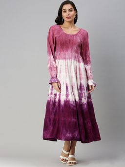 SHOWOFF - Women's Midi Tie And Dye Lavender Off-shoulder Fit And Flare Dress