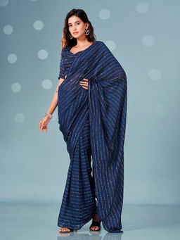 Tikhi Imli - Ready To Wear Navy Blue Mukaish Embellished Saree with Unstitched Blouse