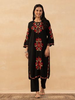 House of Chikankari - Black Rayon Chikankari Solid Womens Long Kurta