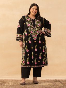 House of Chikankari - Black Rayon Chikankari Solid Womens Long Kurta