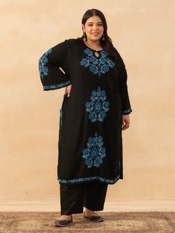 House of Chikankari - Black Rayon Chikankari Solid Womens Long Kurta