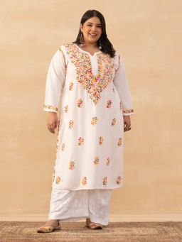 House of Chikankari - White Rayon Chikankari Solid Womens Long Kurta