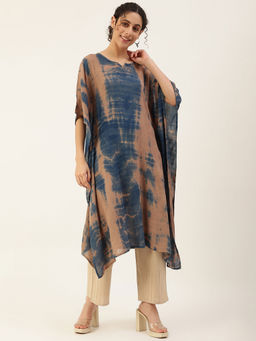 Maaesa - Beige And Blue Hand Dyed Kaftan Kurta