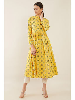 Soch - Yellow Viscose Rayon Flared Printed Kurta