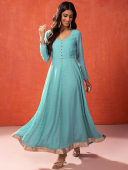Indya - Blue Ditsy Foil Print Anarkali Kurta