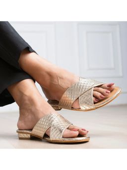 AUZORI - Women ADVENTUROUS Gold Criss-Cross Open Toe Sandal Heels - Gold