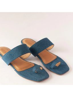AUZORI - Women Denim Toe Ring Flats - Blue