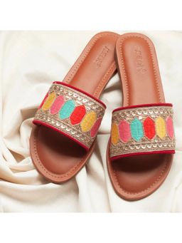 AUZORI - Women Coloured Embroidered Flats - Multi-Color