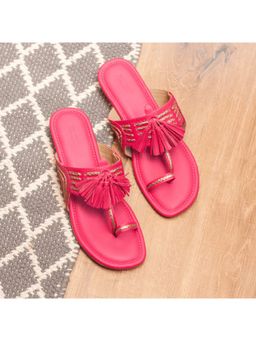 AUZORI - Women Pink Kolhapuri with Tassels - Pink
