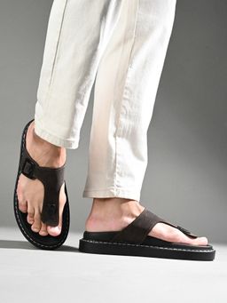 Louis Stitch - Brown Lightweight T-Strap Slip-On Sandal with PU Cushion Sole