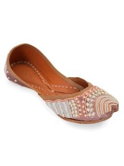 NR by Nidhi Rathi - Mauve Pearl Handcrafted Leather Ethnic Juttis