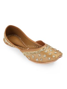 NR by Nidhi Rathi - Beige Mirror Work Handcrafted Leather Ethnic Juttis