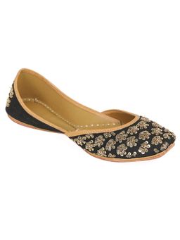 NR by Nidhi Rathi - Black Golden Handcrafted Leather Ethnic Juttis