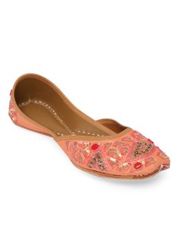 NR by Nidhi Rathi - Peach Rose Gold Handcrafted Leather Ethnic Juttis