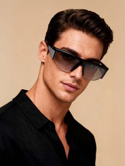 Guess - Men UV Protected Half Rim Grey Lens Rectangle Sunglasses (62)