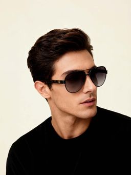 IDEE - Green Gradient Lens Pilot Sunglass Full Rim Shiny Black Frame (59)