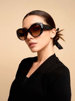 IDEE - Brown Gradient Lens Cat Eye Sunglass Full Rim Shiny Dark Brown Glitter Frame (54)