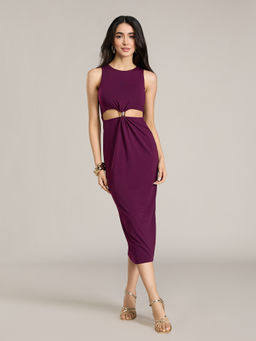 RSVP by Nykaa Fashion - Purple Sleeveless With Cutout Waist And Trim Detail Midi Dress