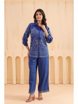 SAVI - Blue Cotton Embroidered Designer Co Ords Set