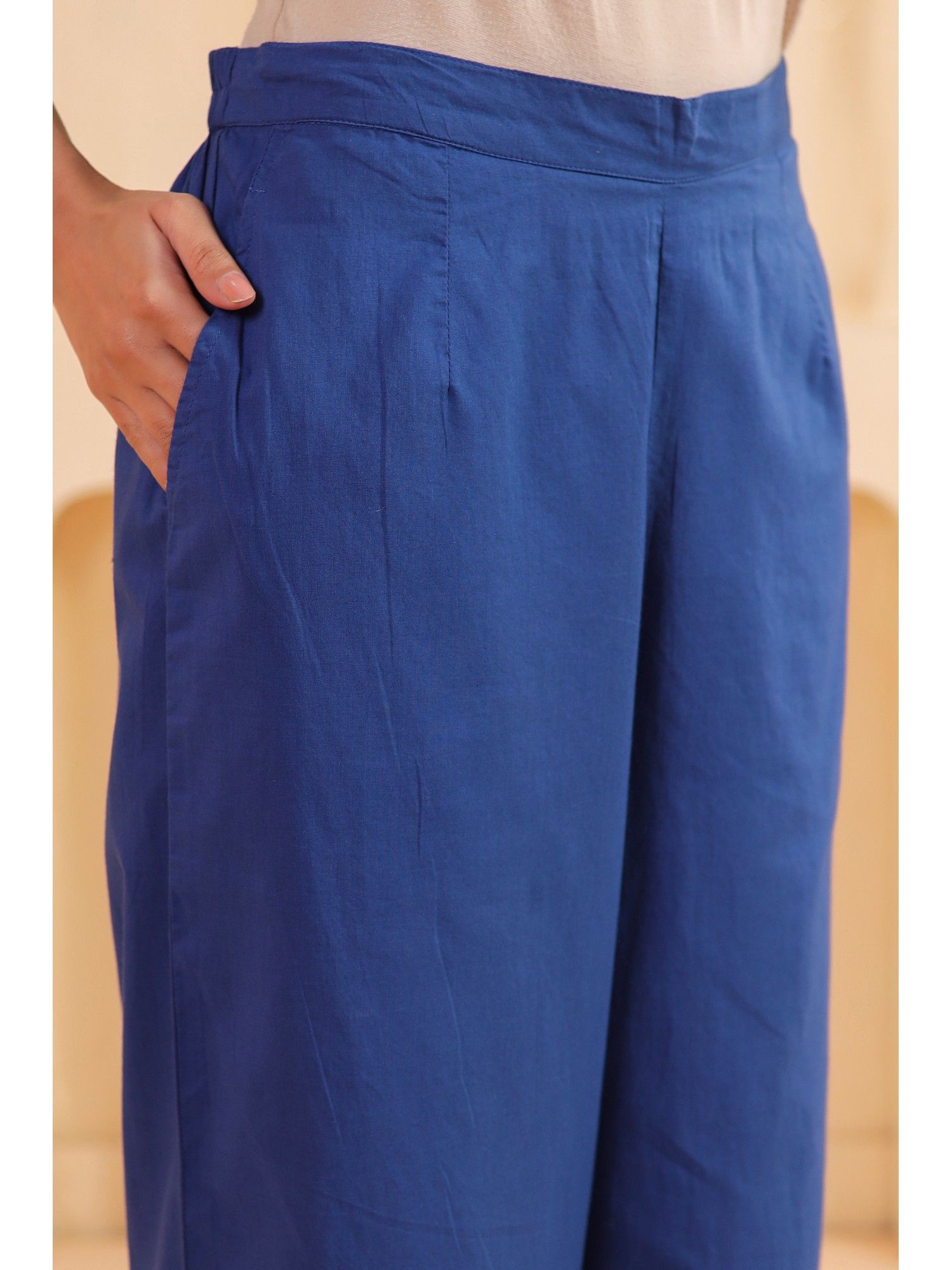 Blue Cotton Embroidered Designer Co Ords Set
