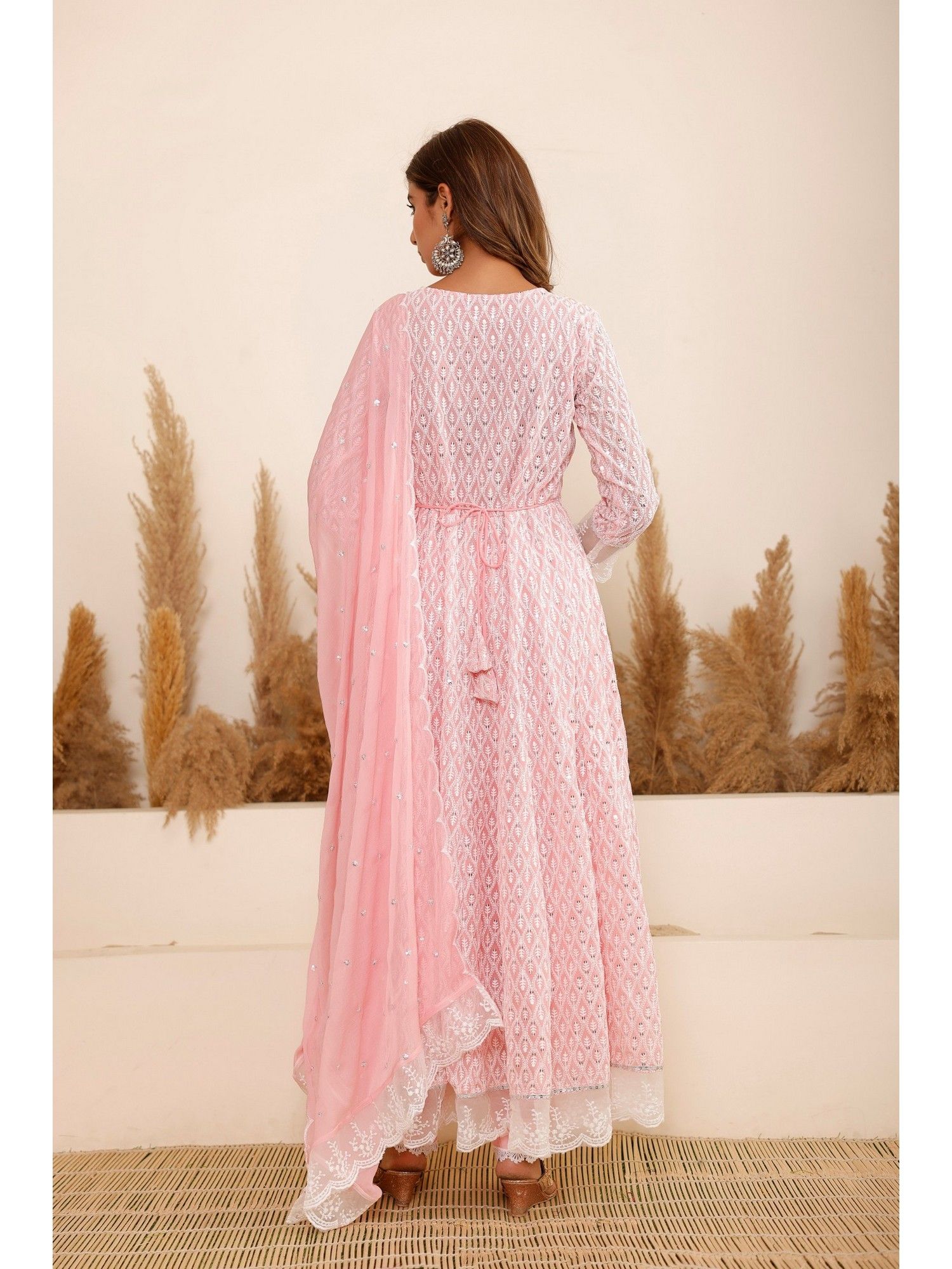 Embroidered Regular Sequinned Anarkali Kurta with Pant and With Dupatta