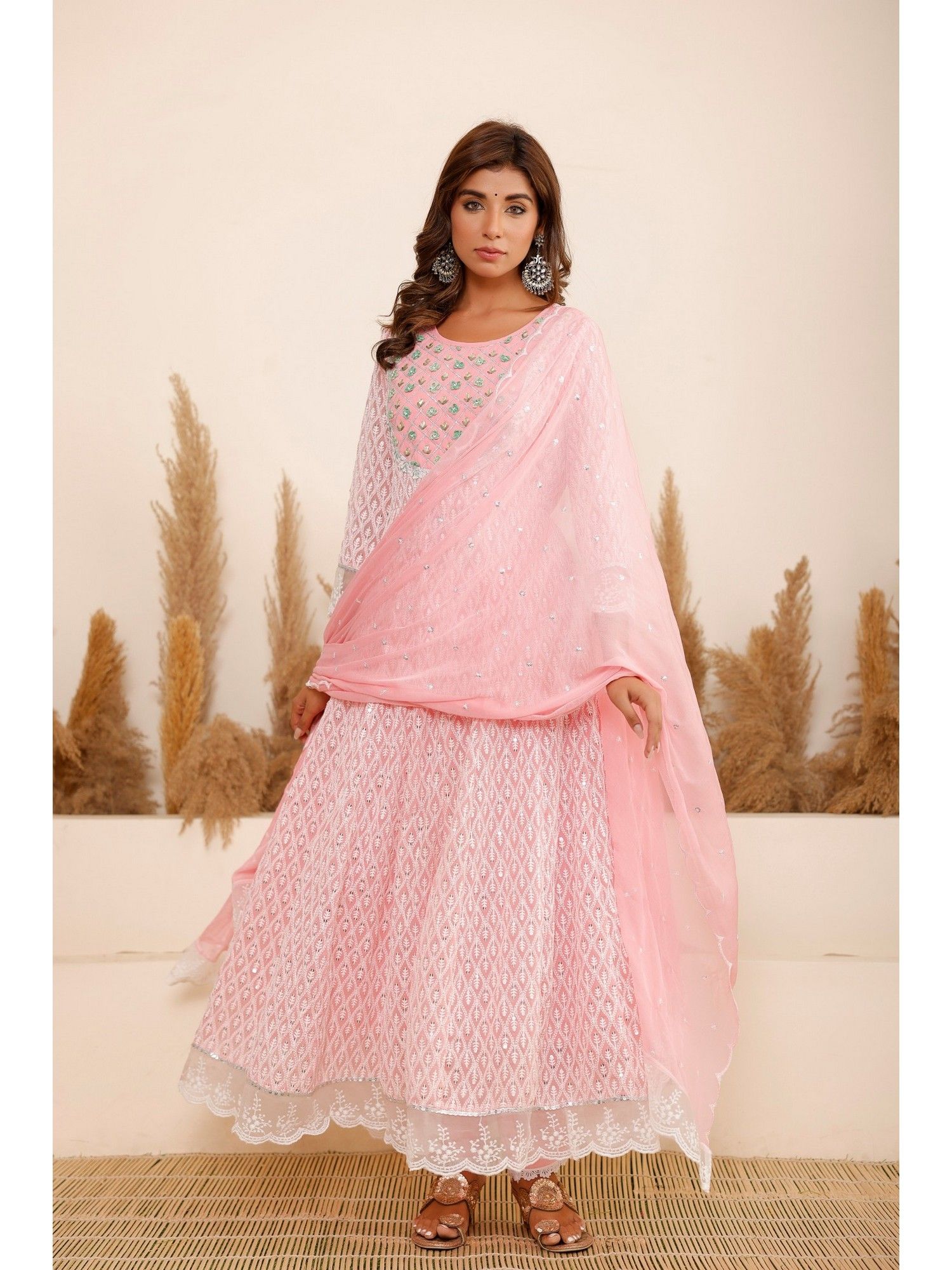 Embroidered Regular Sequinned Anarkali Kurta with Pant and With Dupatta