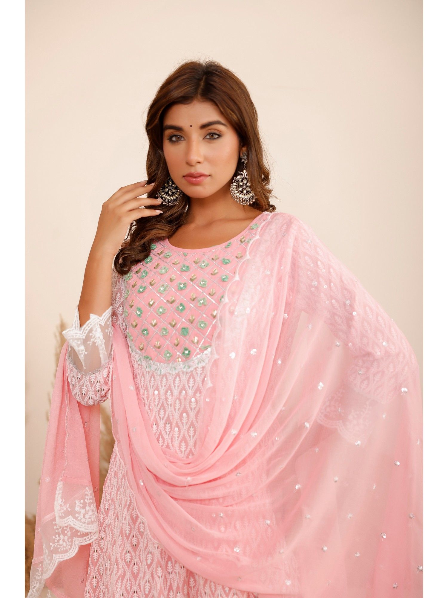 Embroidered Regular Sequinned Anarkali Kurta with Pant and With Dupatta
