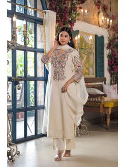 Aavanya - Embroidered Thread Work Pure Cotton Kurta with Pant and With Dupatta