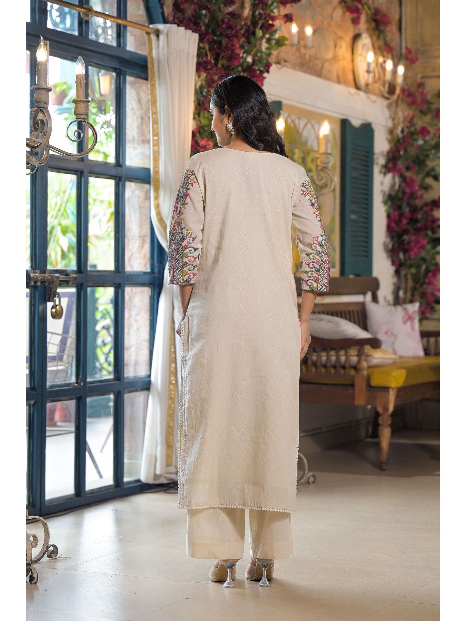 Embroidered Thread Work Pure Cotton Kurta with Pant and With Dupatta