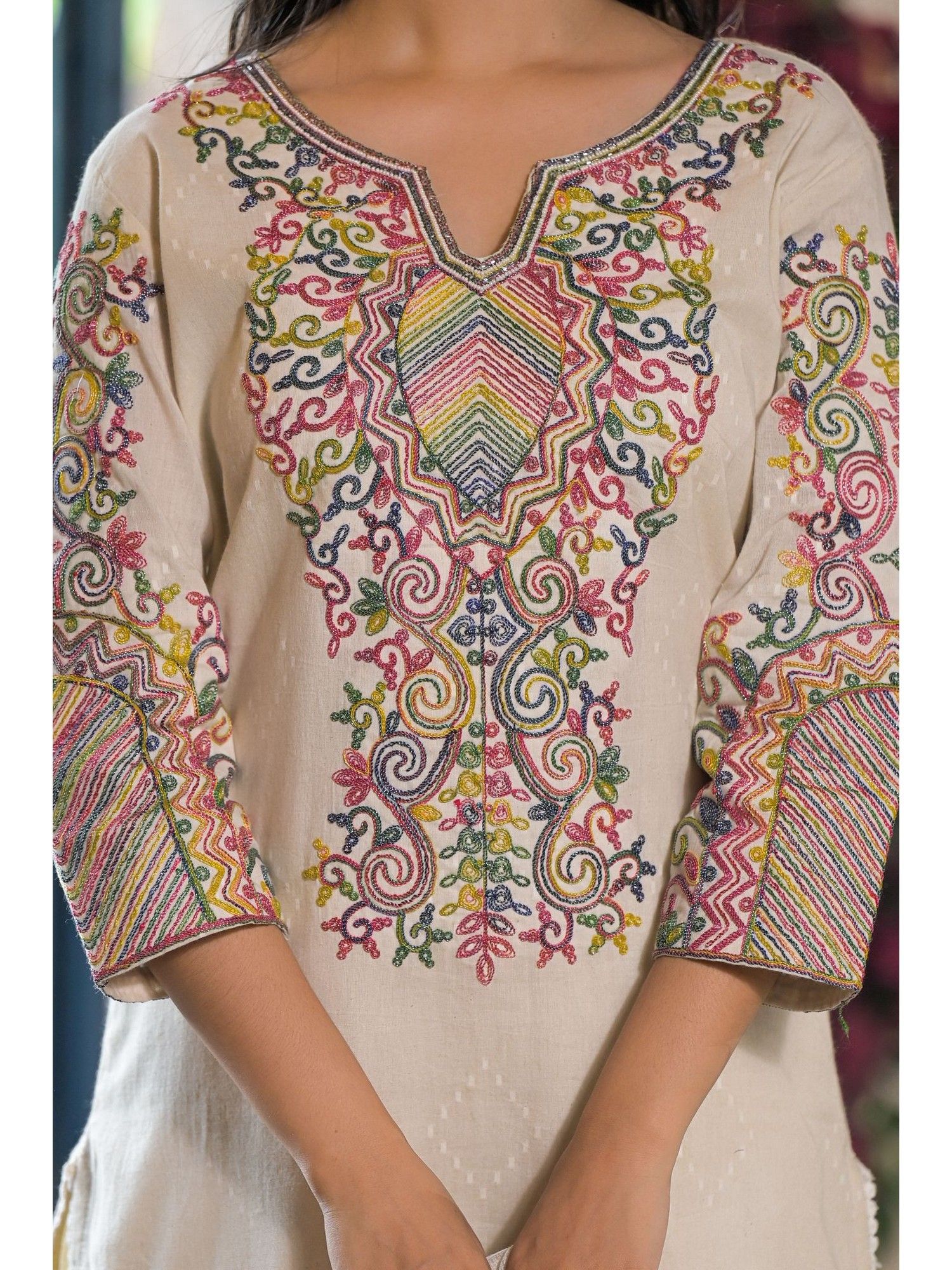 Embroidered Thread Work Pure Cotton Kurta with Pant and With Dupatta