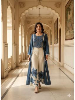 Aavanya - Embroidered Layered Thread Work Pure Cotton Kurta with Palazzo