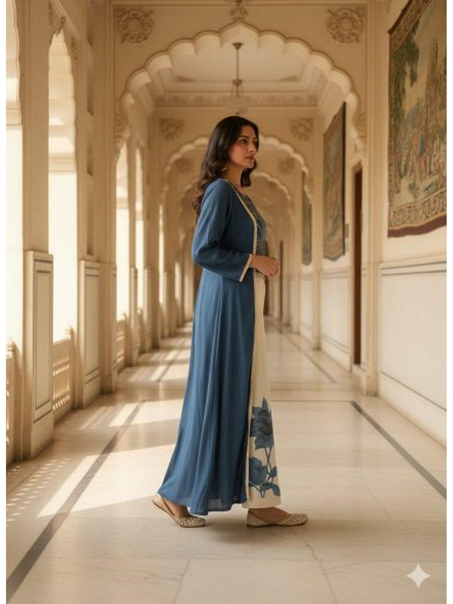 Embroidered Layered Thread Work Pure Cotton Kurta with Palazzo