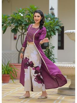 Aavanya - Embroidered Layered Sequinned Pure Cotton Kurti with Pant