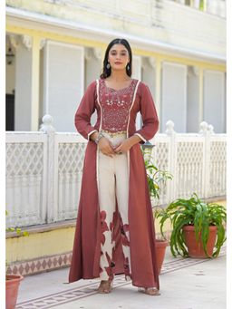 Aavanya - Floral Embroidered Panelled Mirror Work Pure Cotton Kurta with Pant