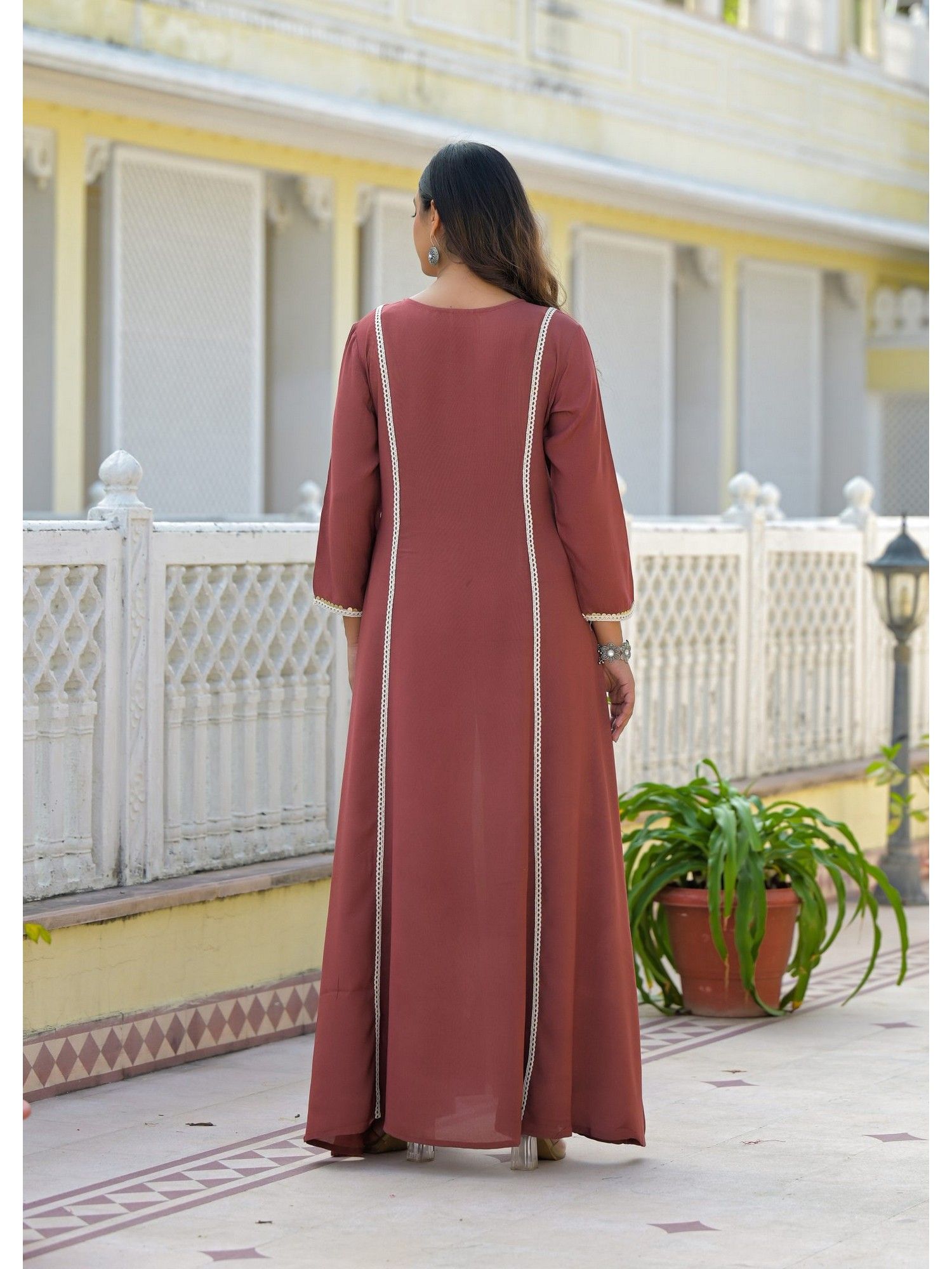 Floral Embroidered Panelled Mirror Work Pure Cotton Kurta with Pant