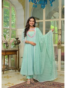 Aavanya - Embroidered Mirror Work Anarkali Kurta with Pant and Dupatta