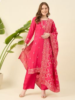 Aritri - Pink Regular Pure Silk Kurta with Pant and with Dupatta