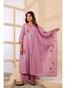 BAVARIA - Pink Cotton Embroidered Kurta and pant with Dupatta