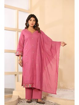 BAVARIA - Pink Cotton Embroidered Kurta and pant with Dupatta