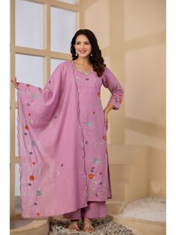 BAVARIA - Pink Cotton Embroidered Kurta and pant with Dupatta