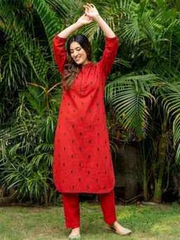 HOUSE OF JAMOTI - Red Pikes Spades Cotton Kurta with Pant